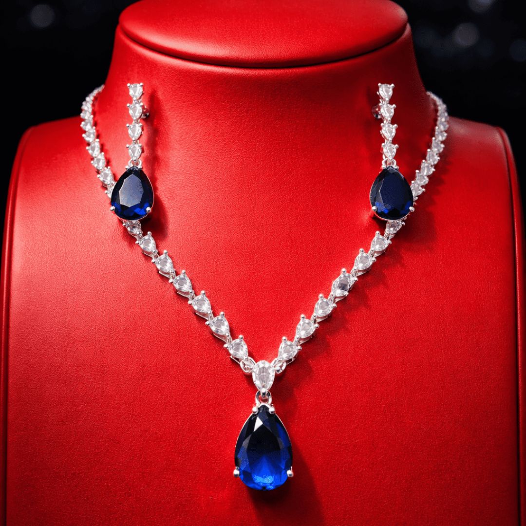 Royal Blue Crystal Necklace & Earrings Set