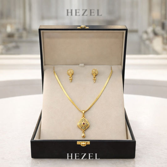 Classic Gold Floral Pendant Necklace Set