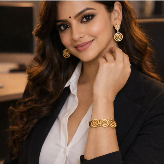 Golden Spiral Kada & Earring Set