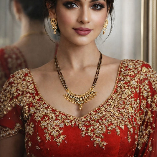 Elegant Curved Gold-Tone Mangalsutra Set