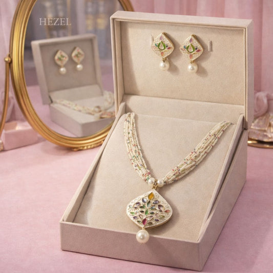 Regal Pearl Meenakari Statement Necklace Set