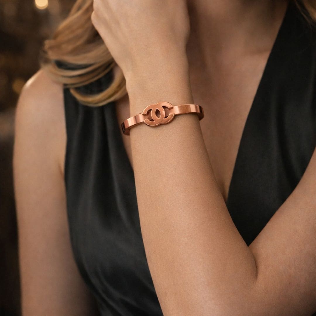 Rose Gold Double Motif Cuff Bracelet