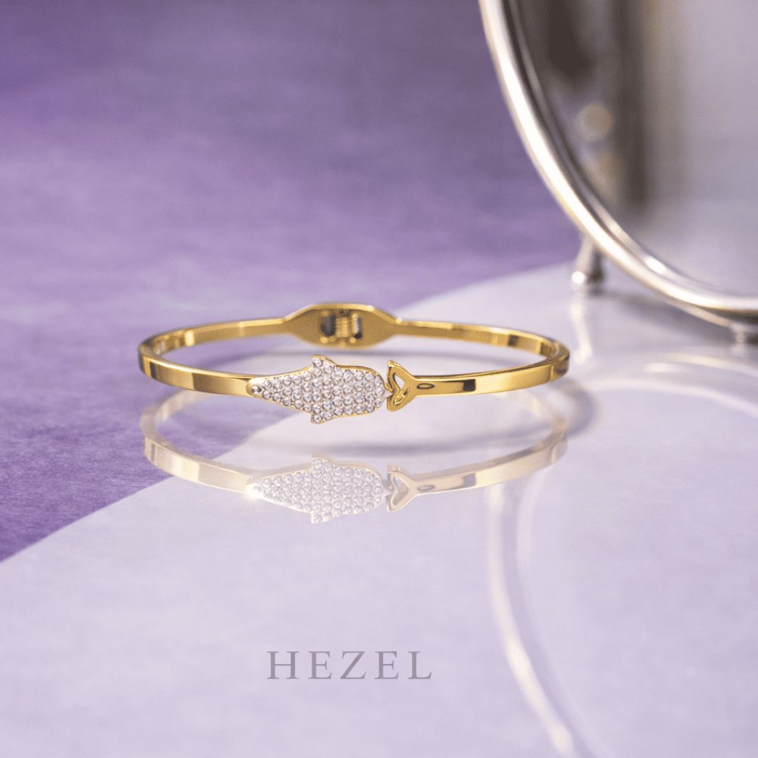 Crystal Leaf Gold-Tone Open Cuff Bracelet