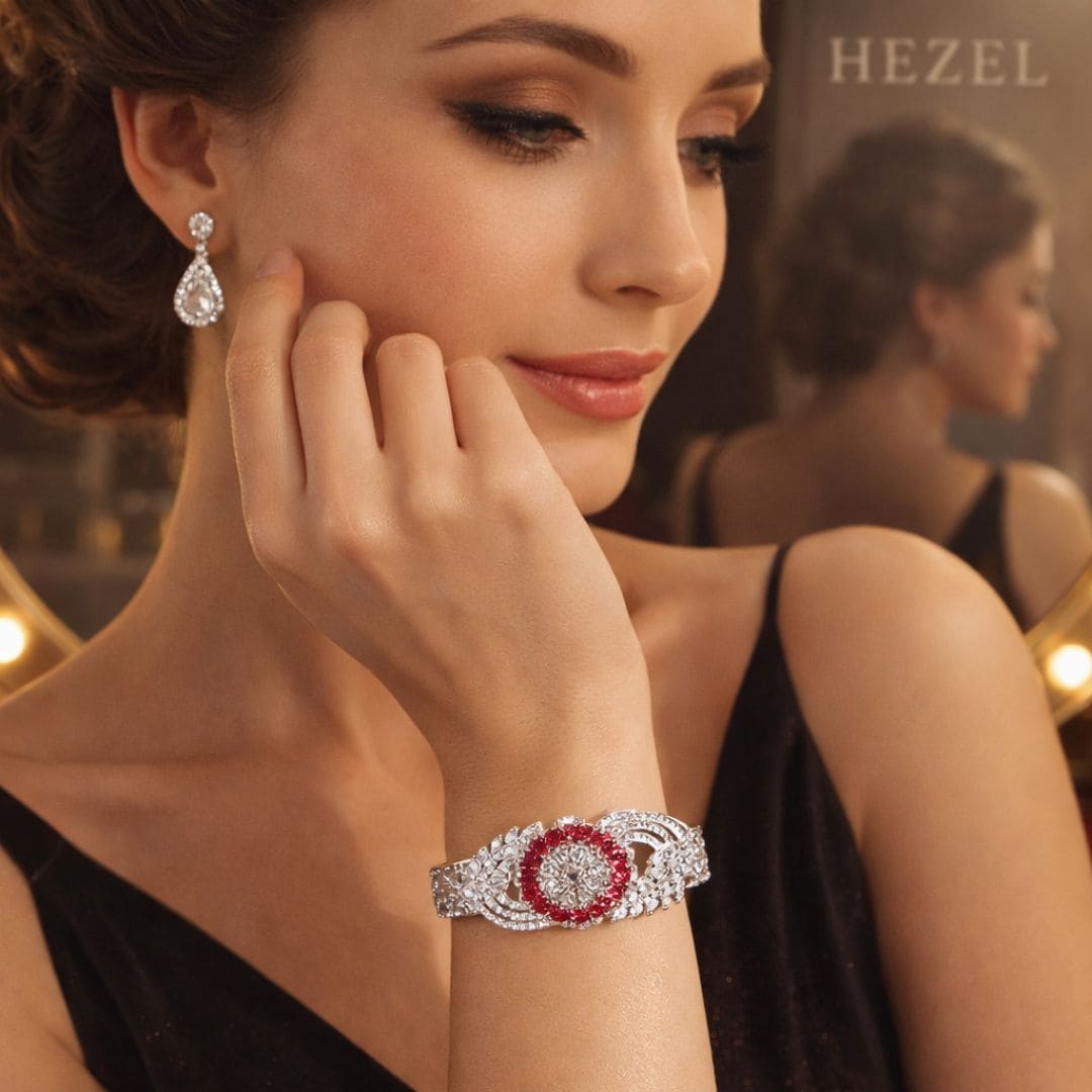 Ruby Halo Silver-Tone Bracelet