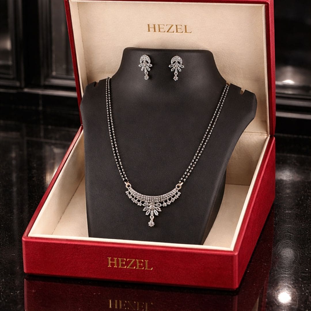Regal Crescent Silver Mangalsutra Set