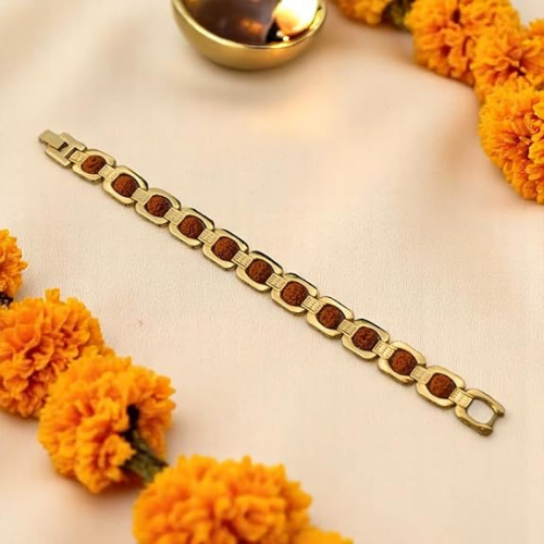 Handcrafted Gold Plated 5 Mukhi Rudraksha Bracelet