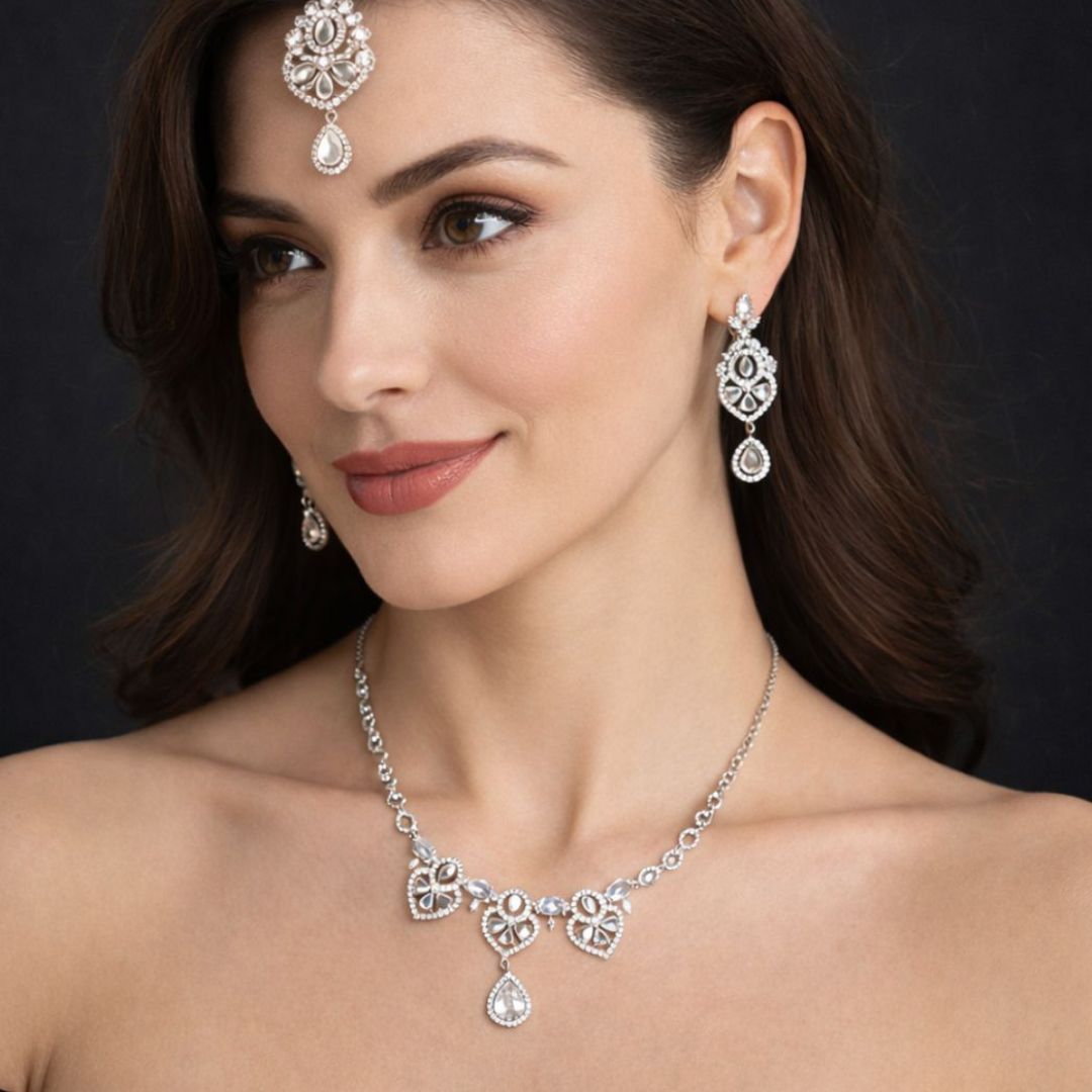 Silver Crystal Necklace Set