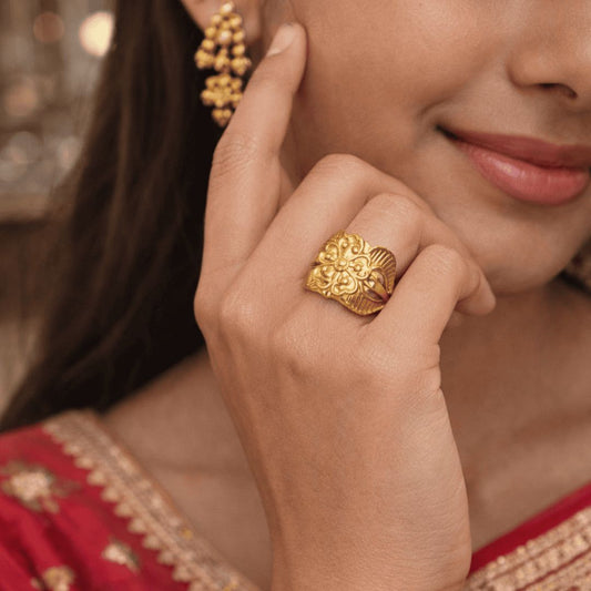 Traditional Gold-Tone Peacock Motif Statement Ring