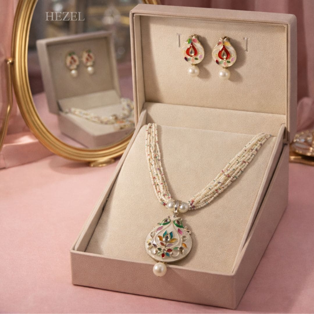 Royal Meenakari Pearl Pendant Necklace Set