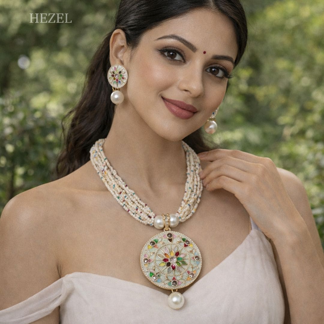 Heritage Floral Meenakari Pendant Necklace Set