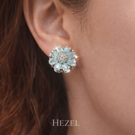 Aqua Bloom Crystal Stud Earrings