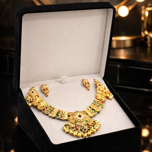 Royal Temple-Inspired Kundan Necklace Set
