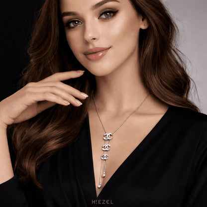 Elegant Silver-Tone Double-Link Drop Necklace