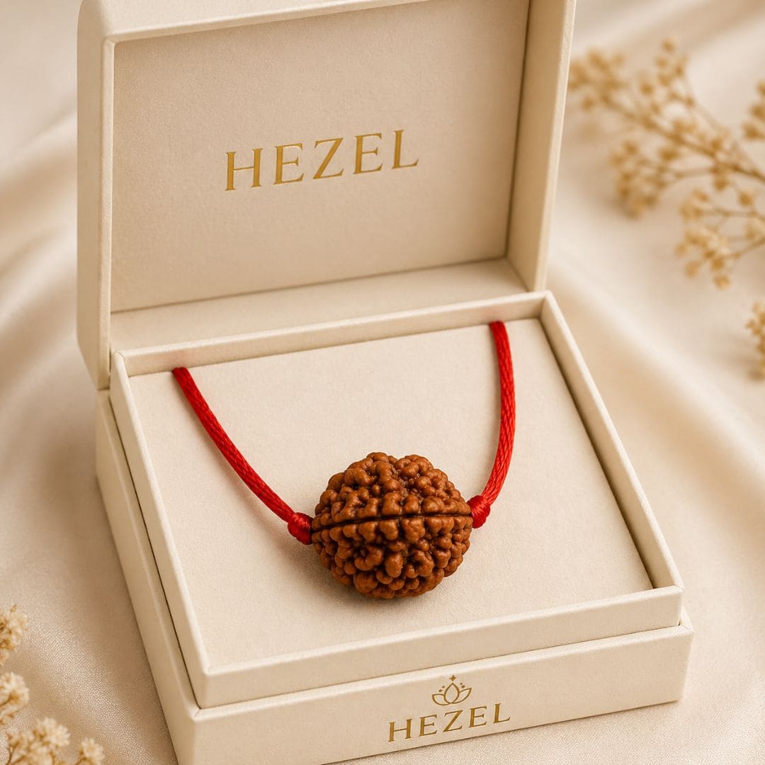 HEZEL rudraksha pendant necklace with red thread cord in premium beige gift box