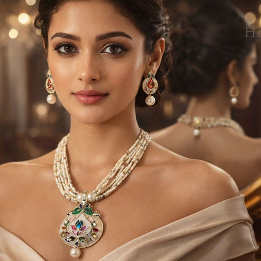 Royal Meenakari Pearl Pendant Necklace Set