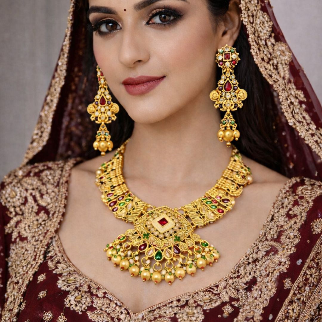 Royal Temple-Inspired Kundan Necklace Set