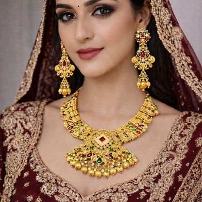 Royal Temple-Inspired Kundan Necklace Set
