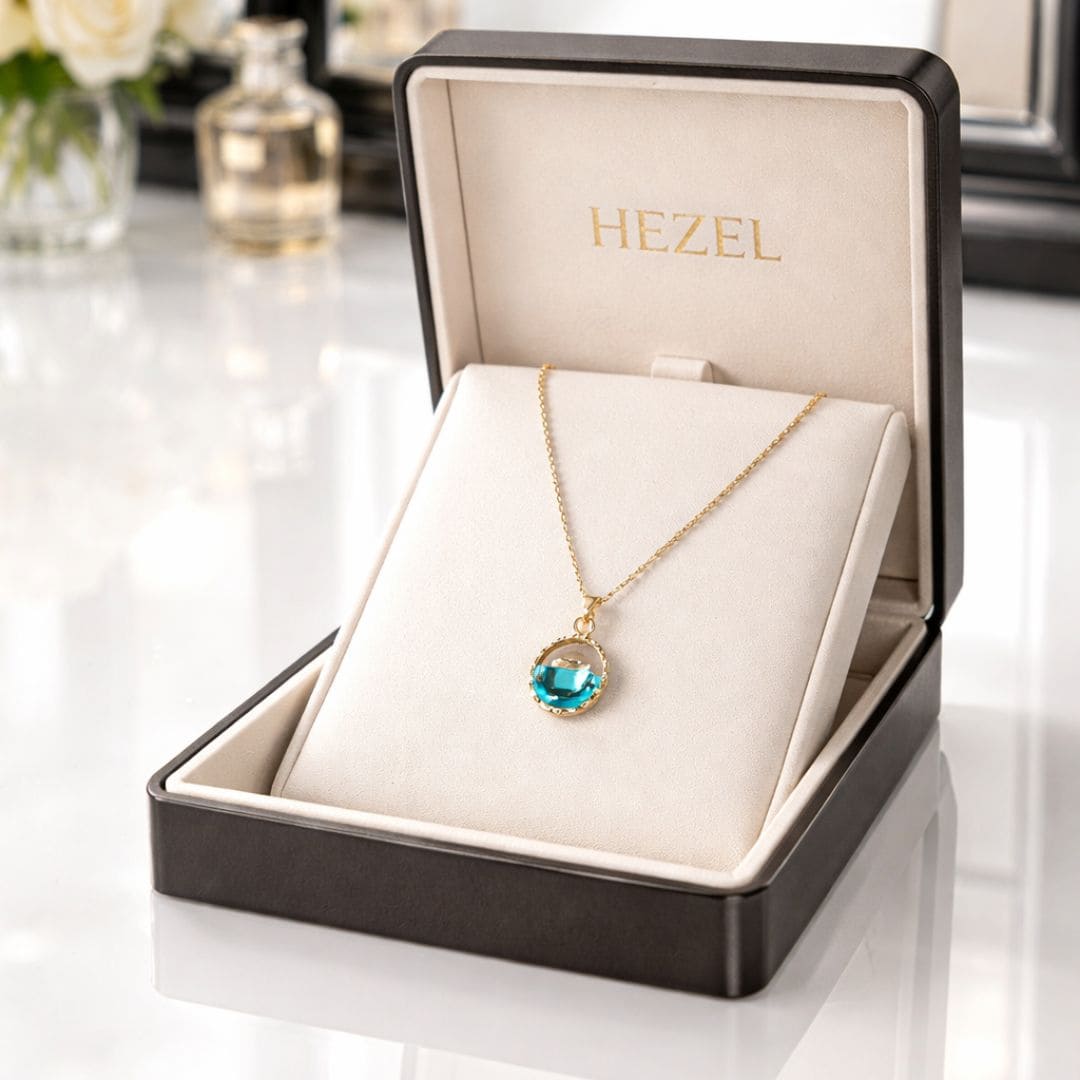 HEZEL blue stone pendant necklace in luxury gift box