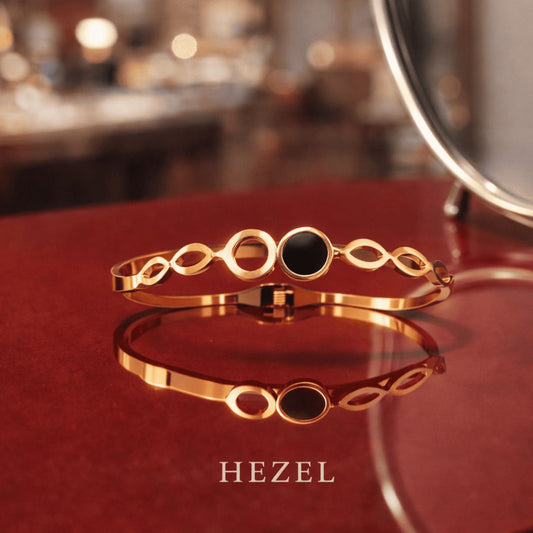 Modern Black Enamel Gold-Tone Open Cuff Bracelet