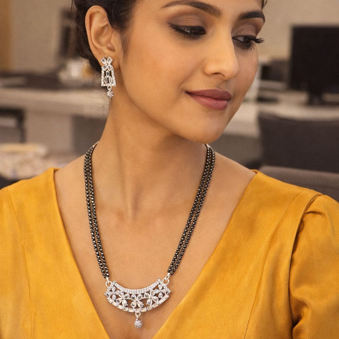 Regal Crescent Oxidized Silver Mangalsutra Set