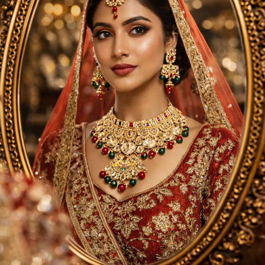 Royal Kundan Necklace Set With Maang Tikka & Earrings