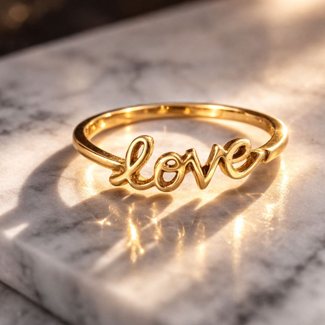 Love Script Gold Ring