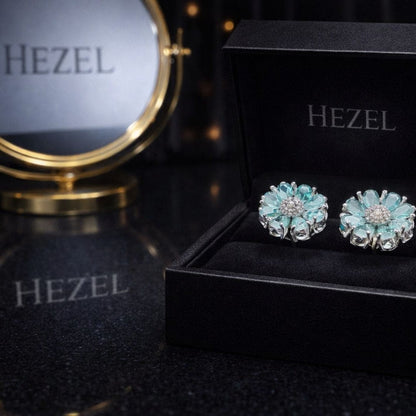 Aqua Bloom Crystal Stud Earrings