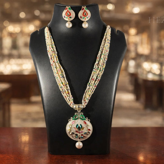 Royal Meenakari Pearl Pendant Necklace Set