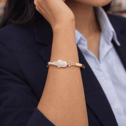 Crystal Leaf Gold-Tone Open Cuff Bracelet