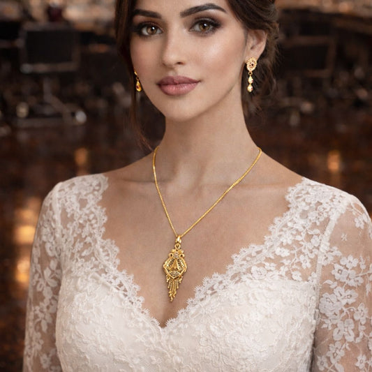 Elegant Gold Drop Pendant Necklace Set