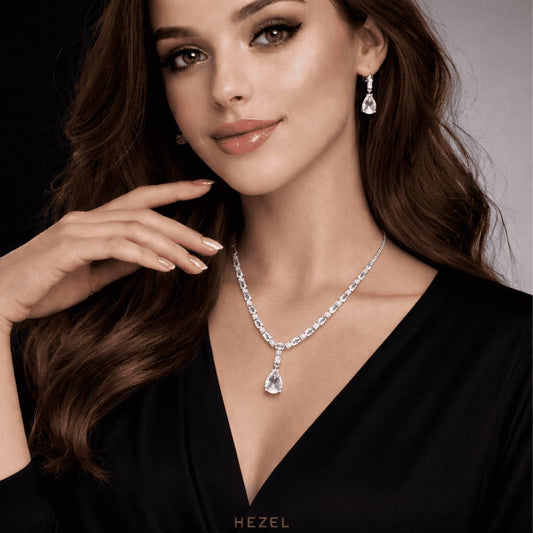 Elegant Crystal Drop Necklace Set