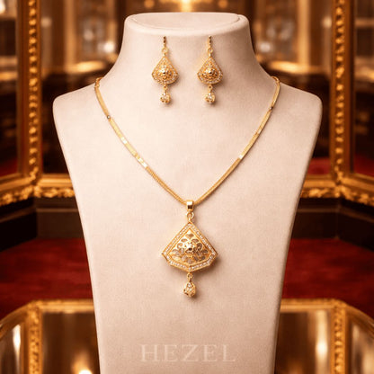 Traditional Gold-Tone Temple Pendant Necklace Set