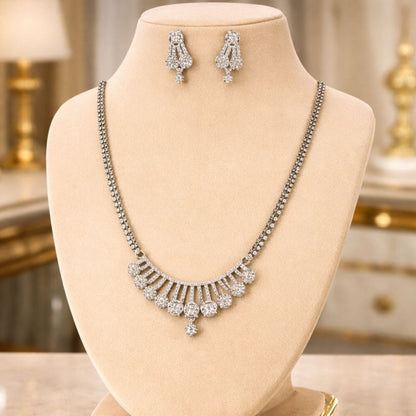 HEZEL silver-tone necklace and earrings set with sparkling stones, elegant bridal and party wear jewelry for women