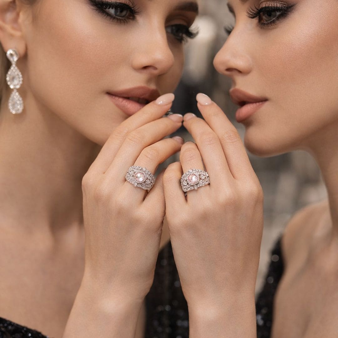 Emerald Halo Crystal Statement Ring