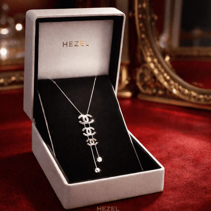 Elegant Silver-Tone Double-Link Drop Necklace