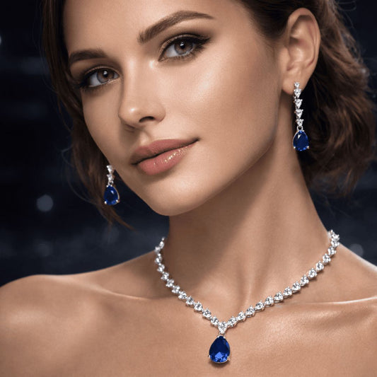 Royal Blue Crystal Necklace & Earrings Set