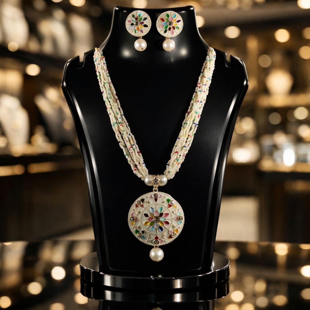 Heritage Floral Meenakari Pendant Necklace Set