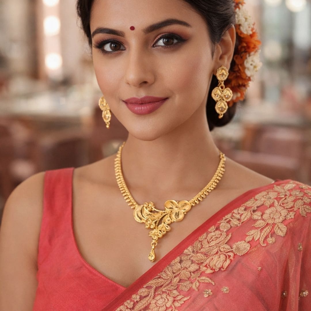 Blossom Crest Gold Necklace Set