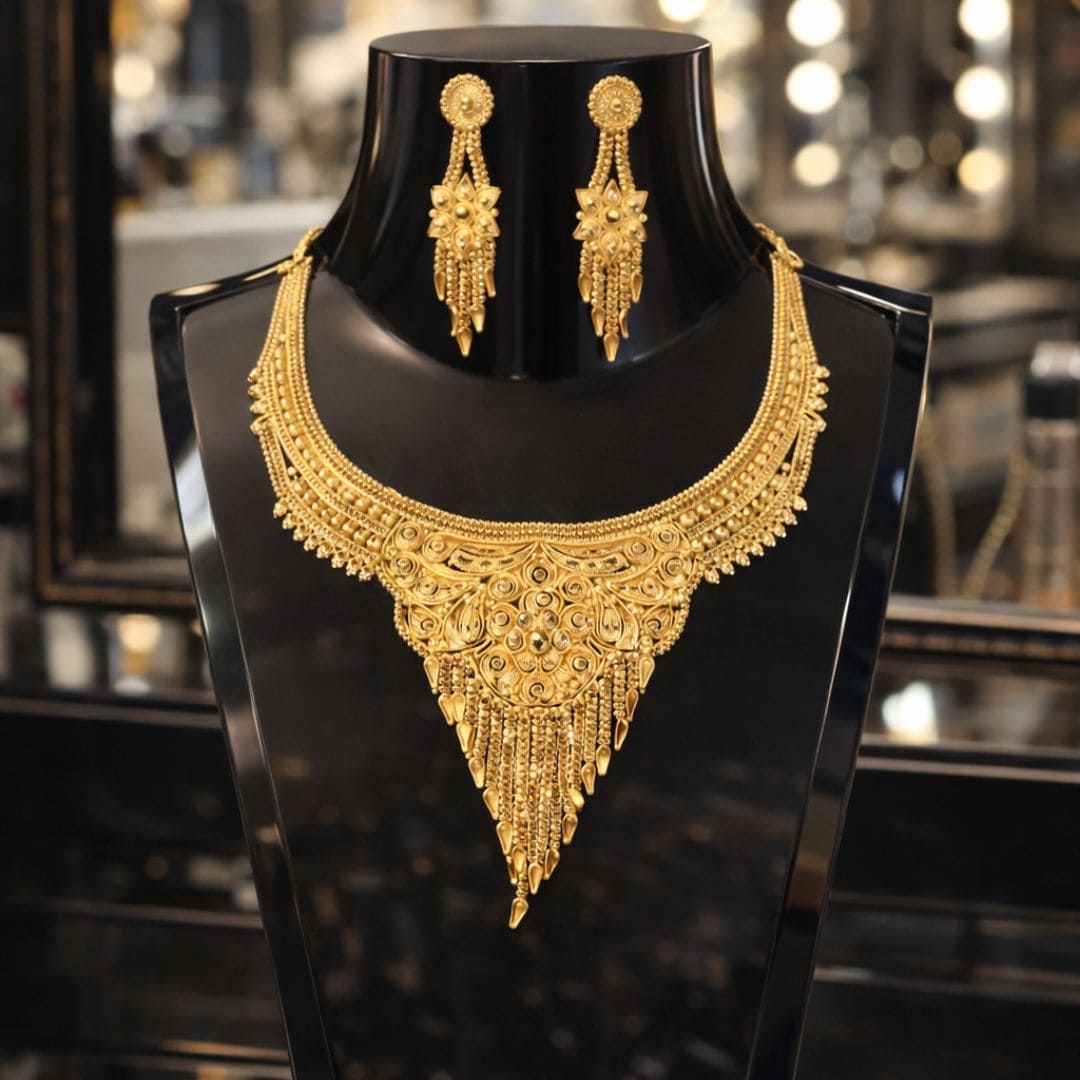 HEZEL luxurious gold necklace set showcasing timeless elegance and royal craftsmanship