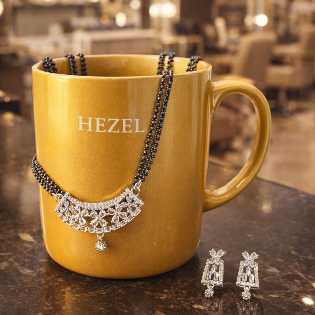 Regal Crescent Oxidized Silver Mangalsutra Set