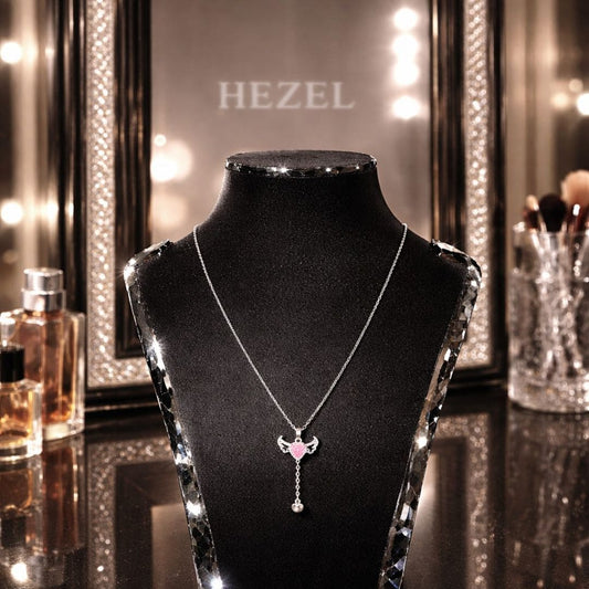 HEZEL elegant pink stone drop necklace worn by model in traditional attire with luxury styling