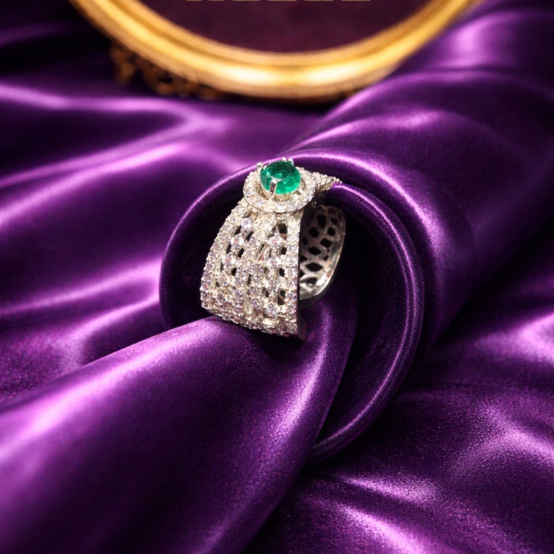 Emerald Halo Crystal Statement Ring