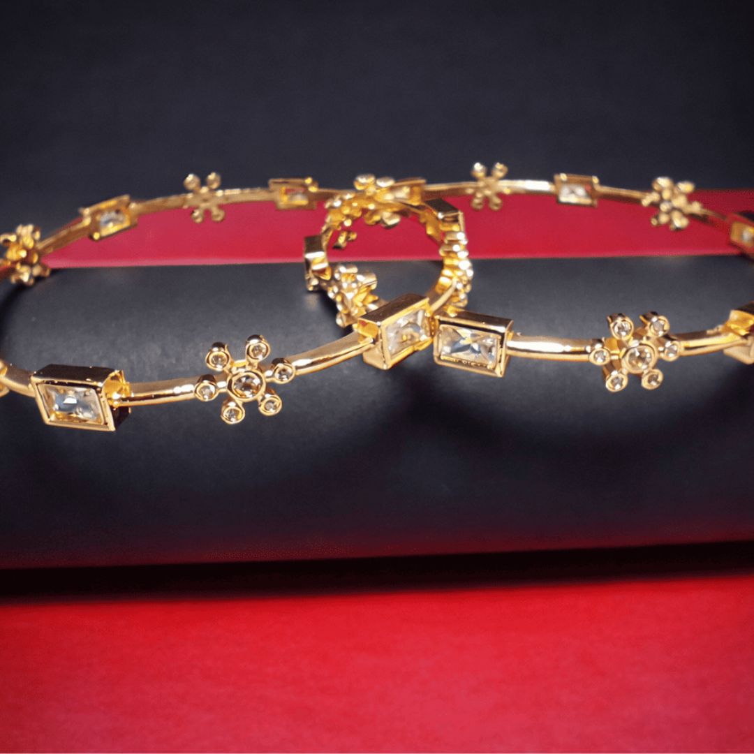 Floral Gold-Tone Bangle Bracelet Set