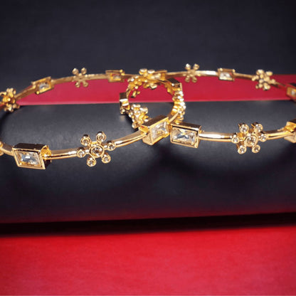Floral Gold-Tone Bangle Bracelet Set