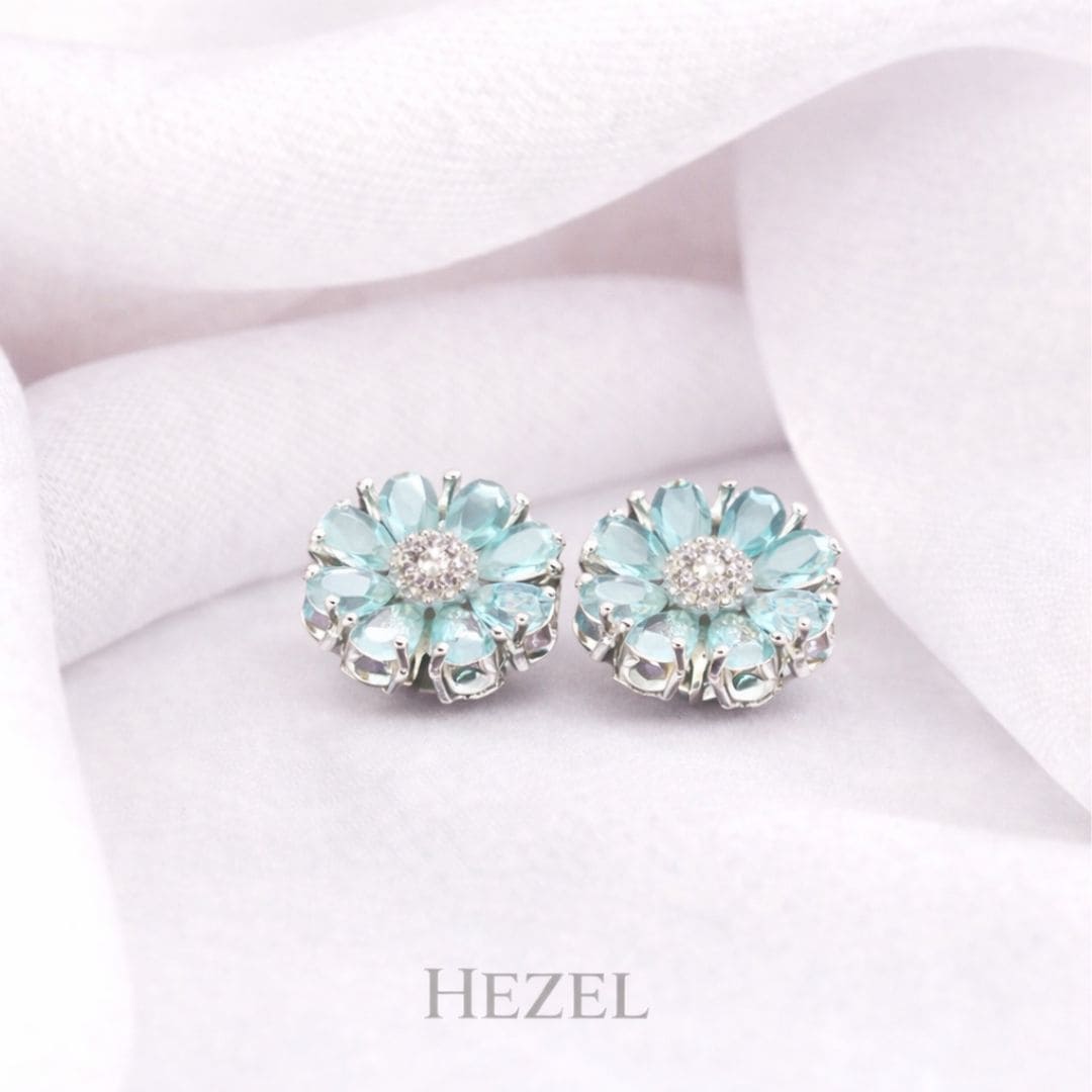 Aqua Bloom Crystal Stud Earrings