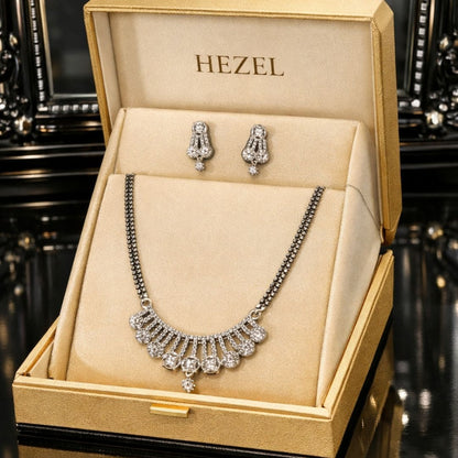 HEZEL luxury silver-tone necklace and earrings set in premium gift box, elegant bridal and party wear jewelry for women