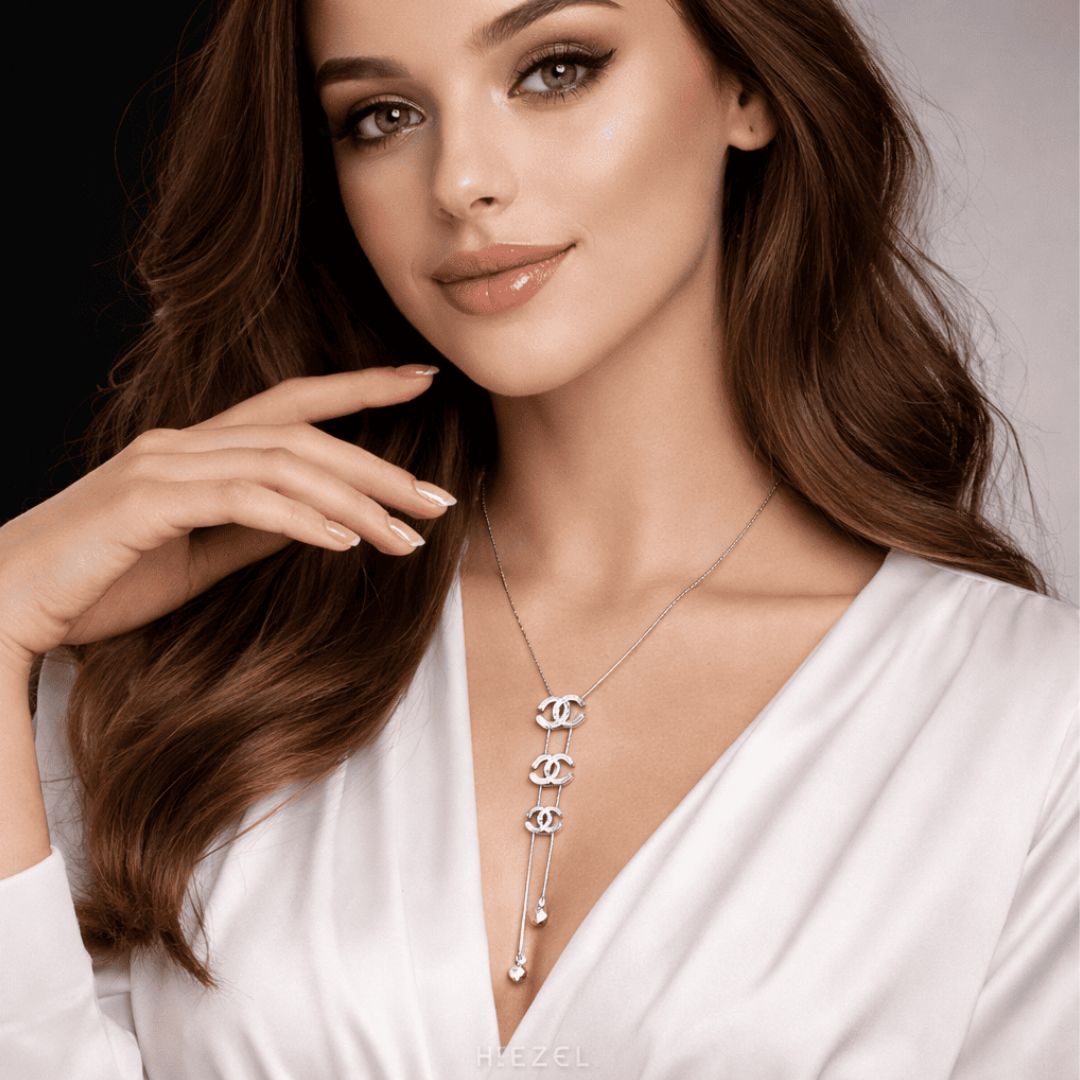 Elegant Silver-Tone Double-Link Drop Necklace