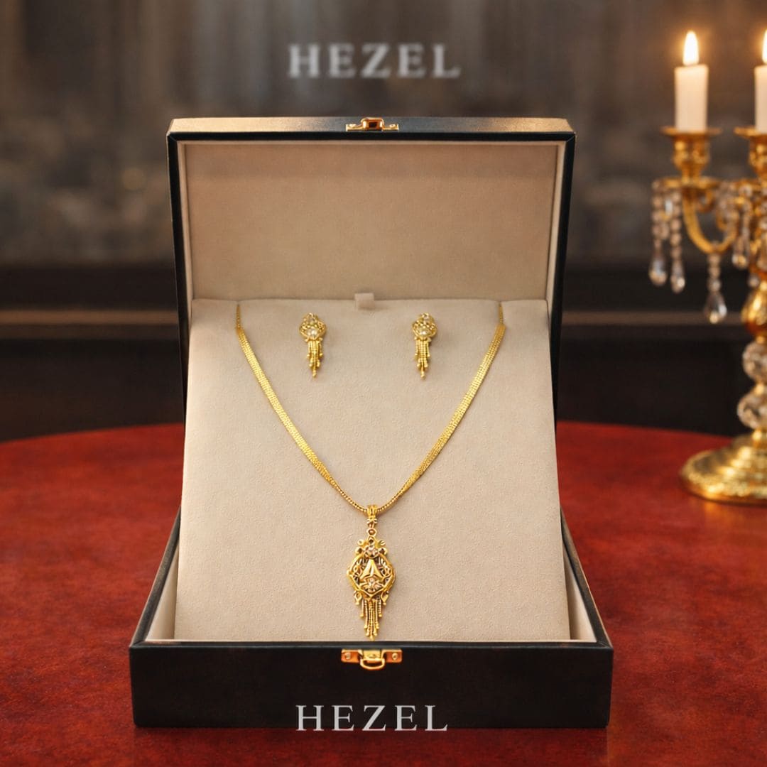 Elegant Gold Drop Pendant Necklace Set