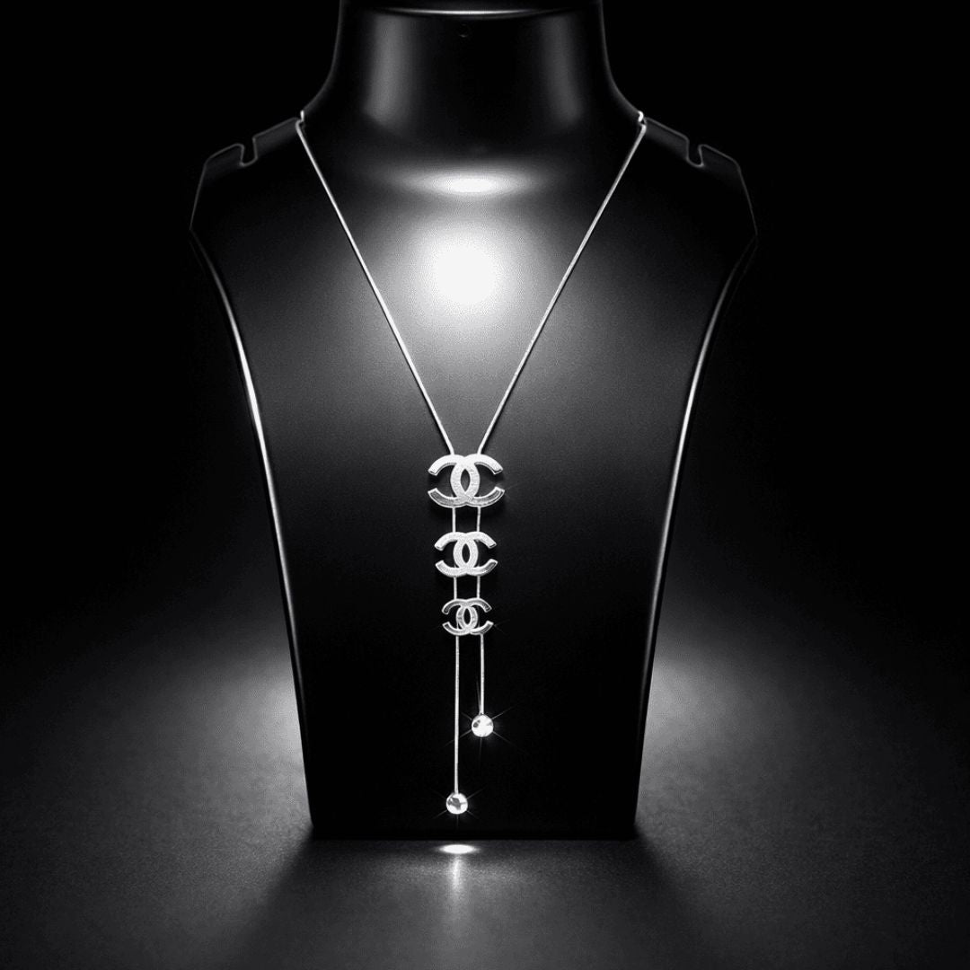 Elegant Silver-Tone Double-Link Drop Necklace