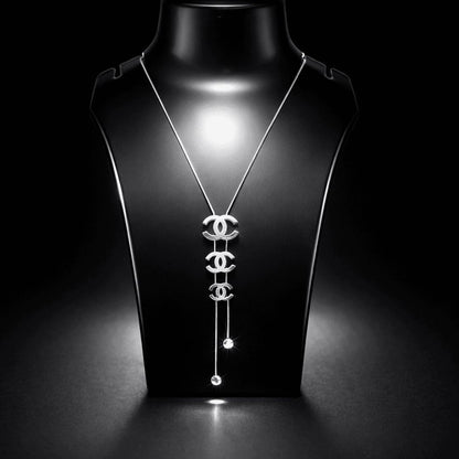 Elegant Silver-Tone Double-Link Drop Necklace